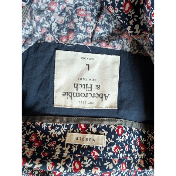 Abercrombie & Fitch Womens Floral Long Sleeve Button-Up Shirt Navy/Red Size L - Picture 3 of 6